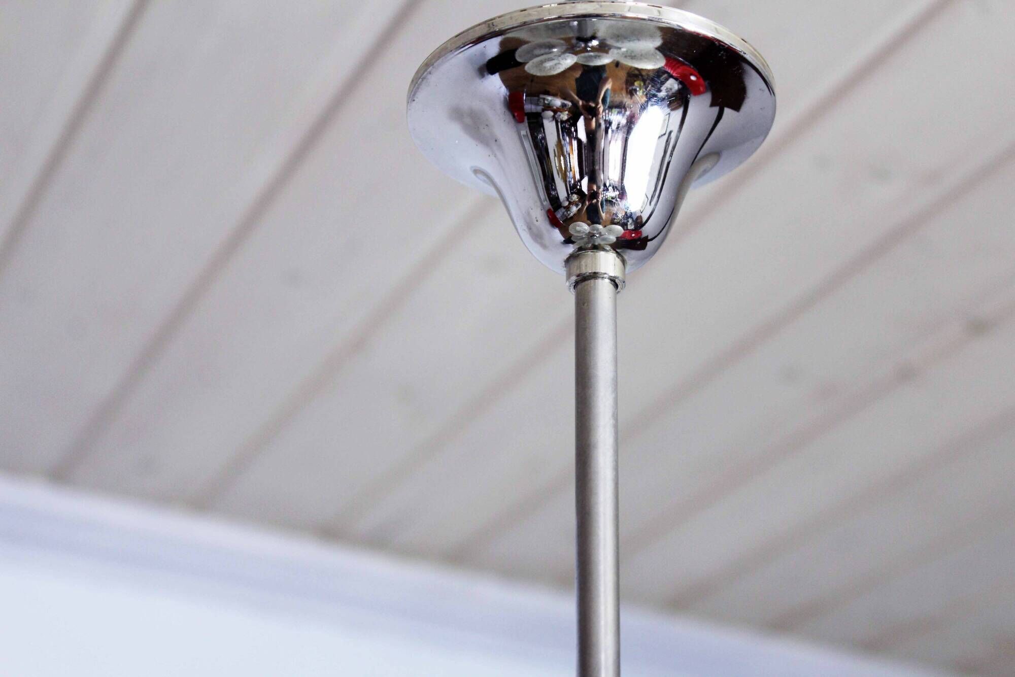 Vintage chandelier in chrome metal and glass 1970