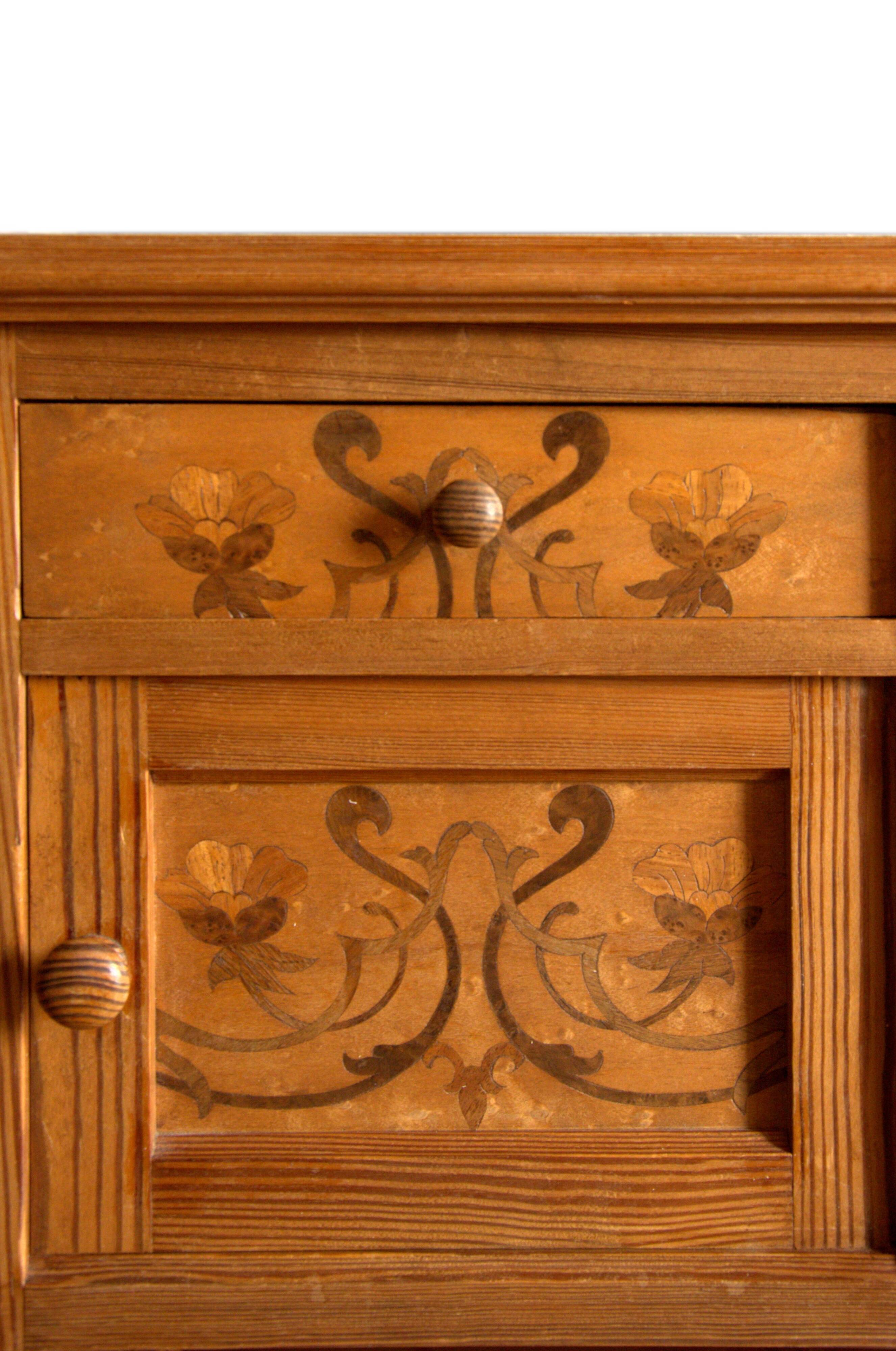 Nightstand in marked pine and marble, 37x81cm, 1940s, Art Deco, Gallé