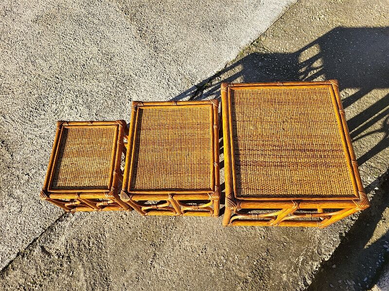 Lot de 3 tables gigognes en rotin