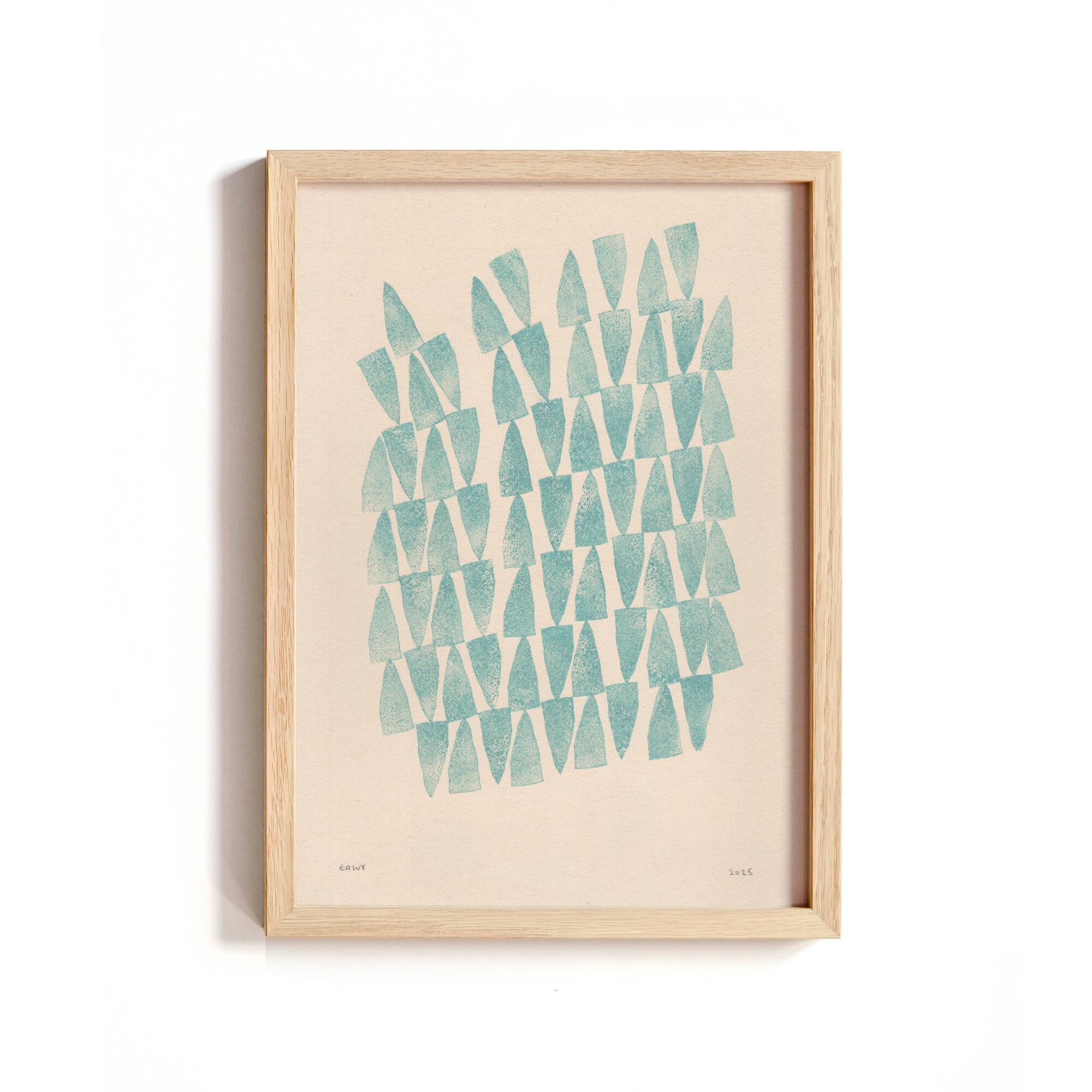 Abstract painting on petroleum blue paper signed Eawy