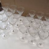 set of 23 champagne glasses or wine glasses in chiseled crystal.