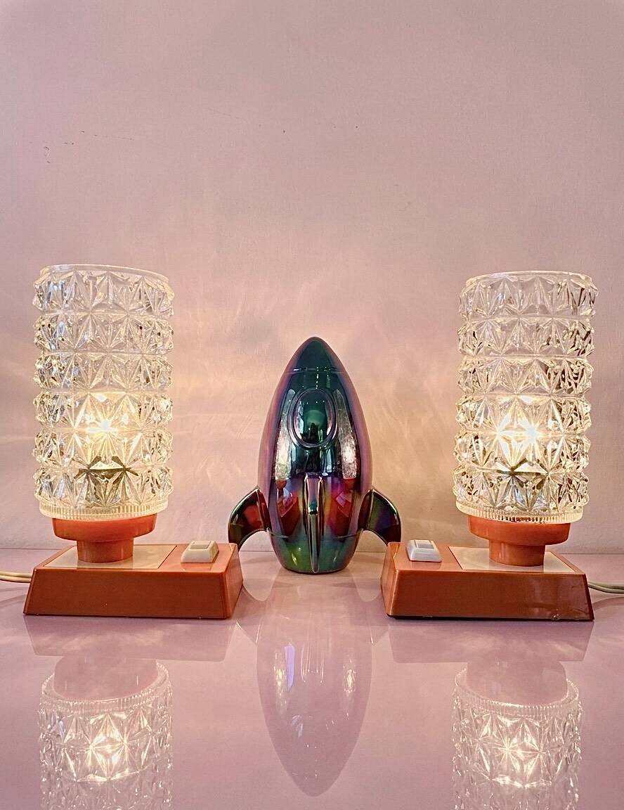 vintage Mid Century Massive 1970 lamps diamond point globes