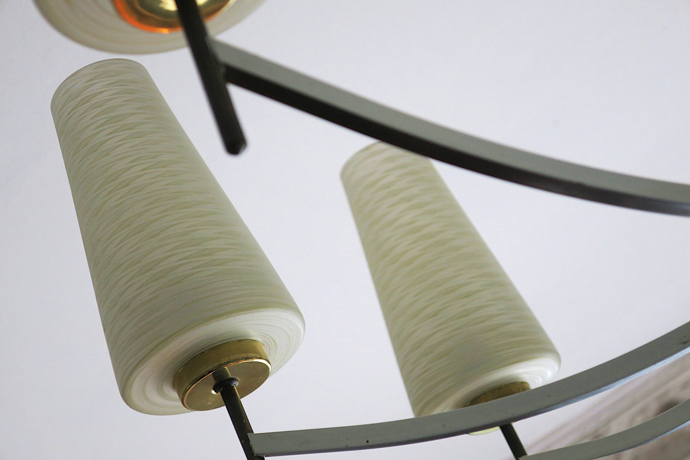 Italian brass and art glass chandelier, 1970s