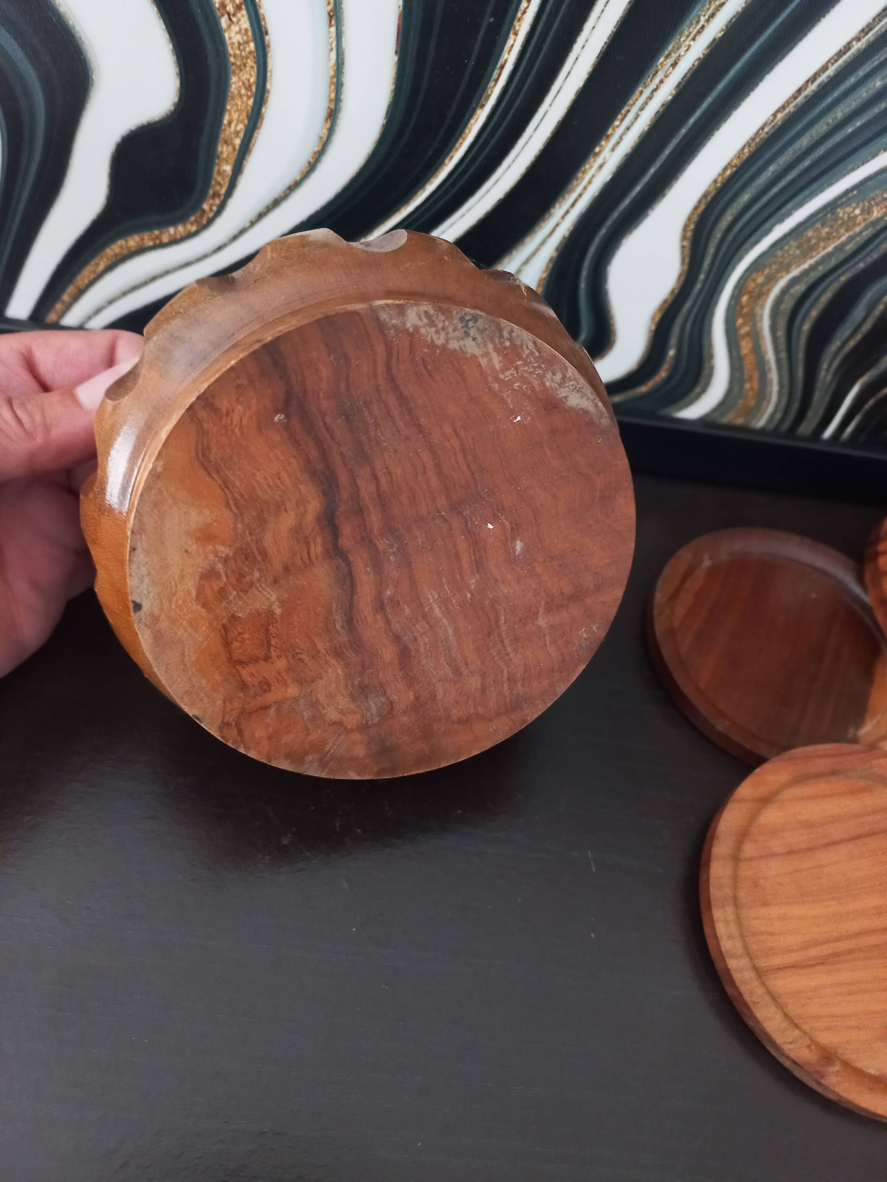 Wooden coasters with vintage holders
