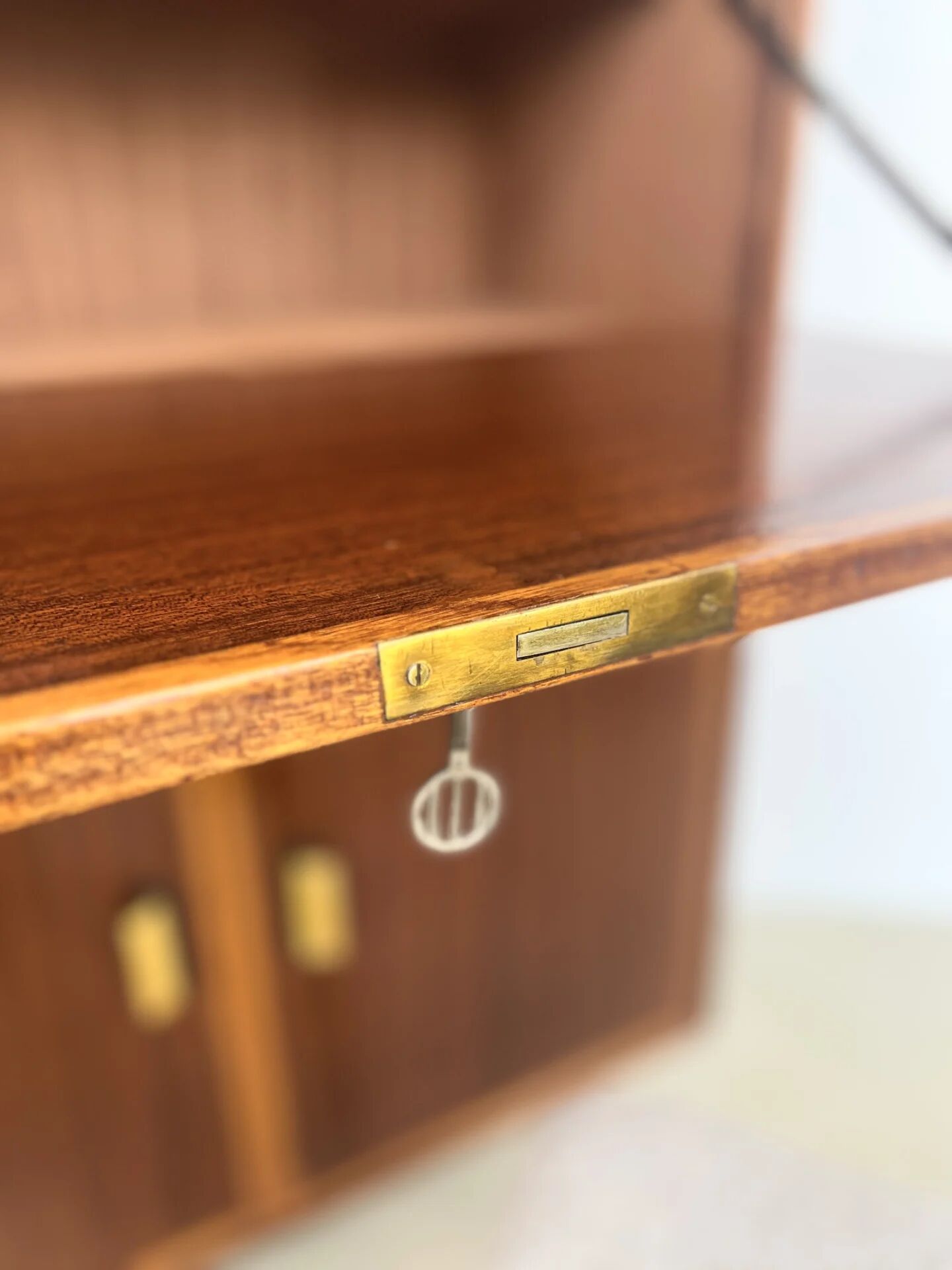 High mahogany cabinet with drop-down front — bar or secretary, custom-made, 1960s