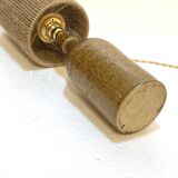 Vintage lamp in beige brown pyrite stoneware with raffia rope shade 1970