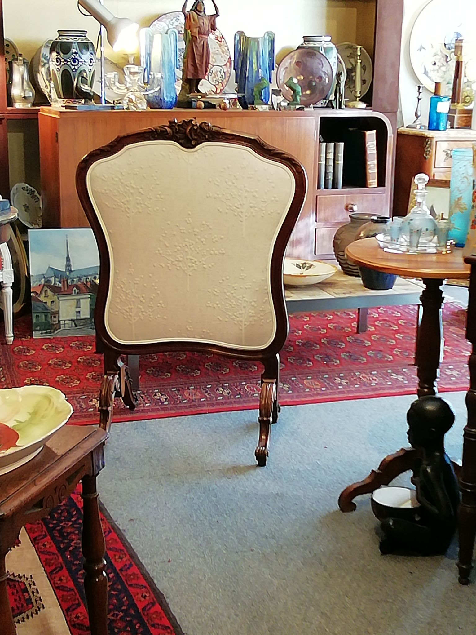 Rosewood fireplace screen and fabrics