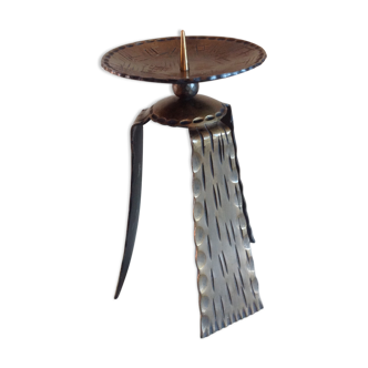 Brutalist candle holder tripod in golden metal / vintage 60s-70s