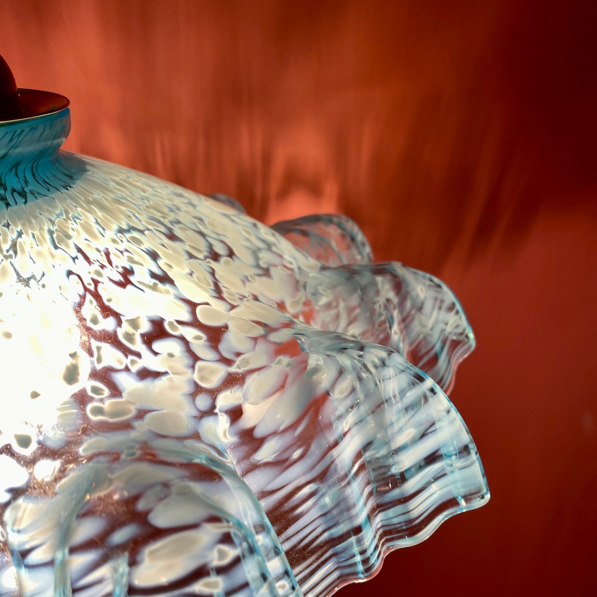 Vintage aabt-jour pendant lamp in blue Clichy glass
