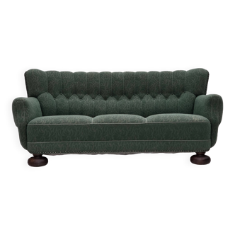 1960s, Danish 3-seater sofa, green furniture wool, oak wood.