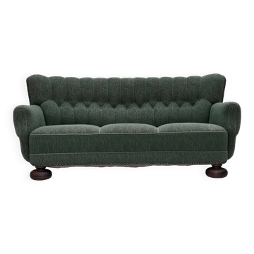 1960s, Danish 3-seater sofa, green furniture wool, oak wood.