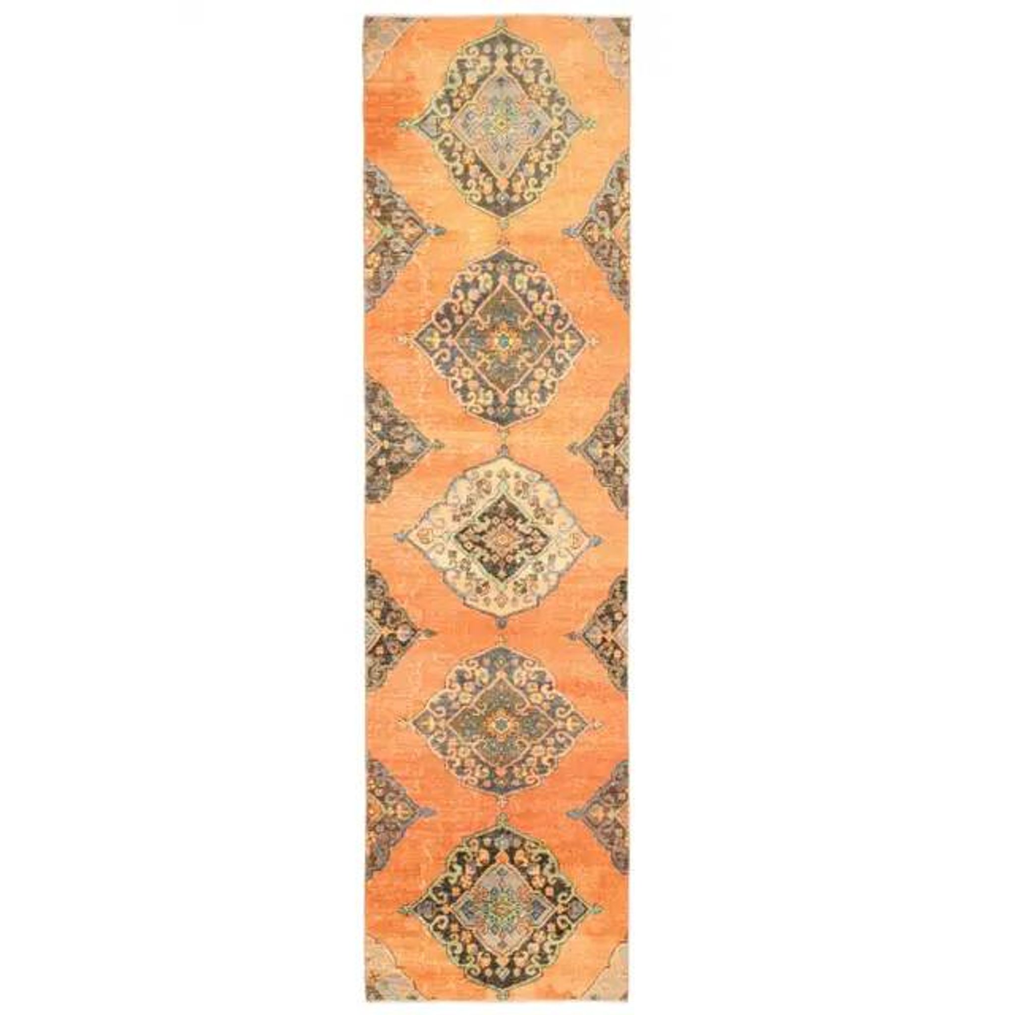 1970s Vintage Turkish Hand-Knotted Wool Cotton Orange Runner Rug 88x337