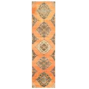 1970s Vintage Turkish Hand-Knotted Wool Cotton Orange Runner Rug 88x337