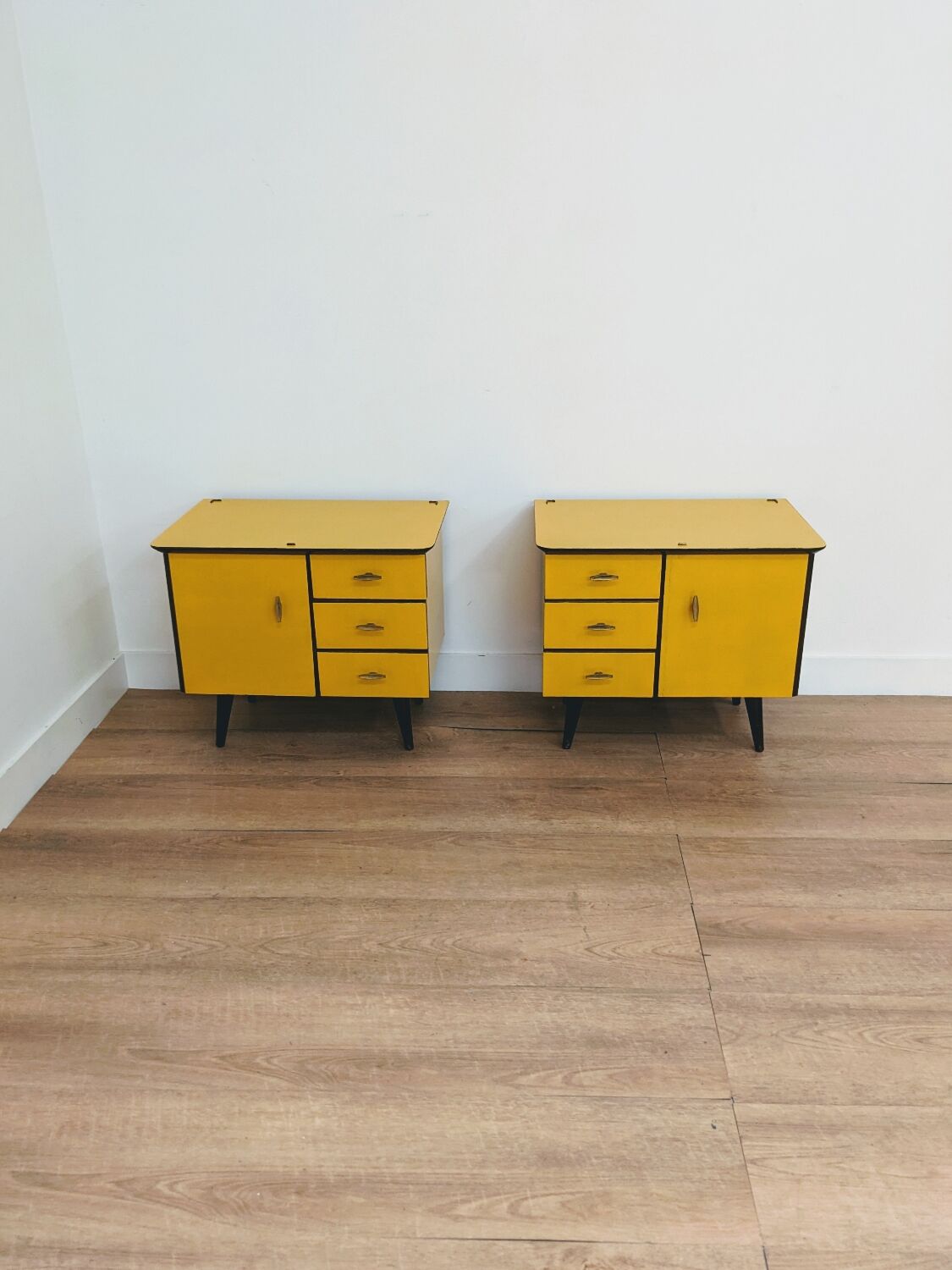Pair of yellow bedside tables