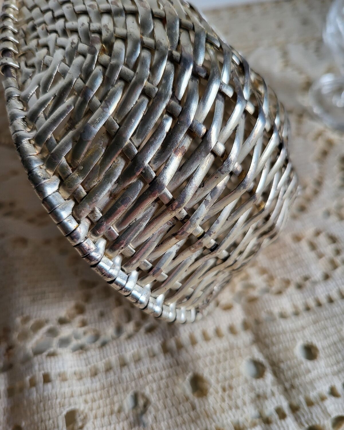 Woven silver-plated metal basket