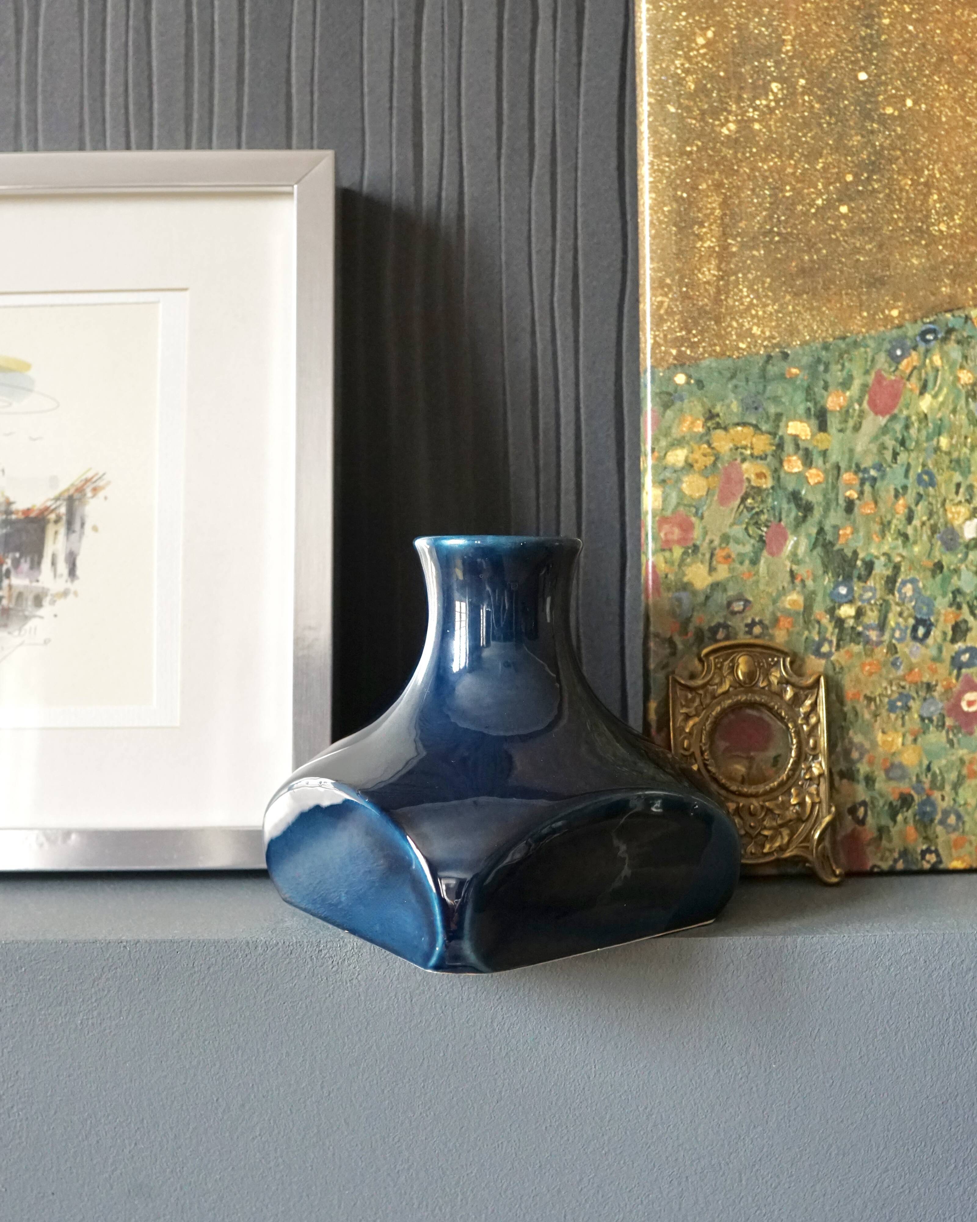 Contemporary blue glazed ceramic vase