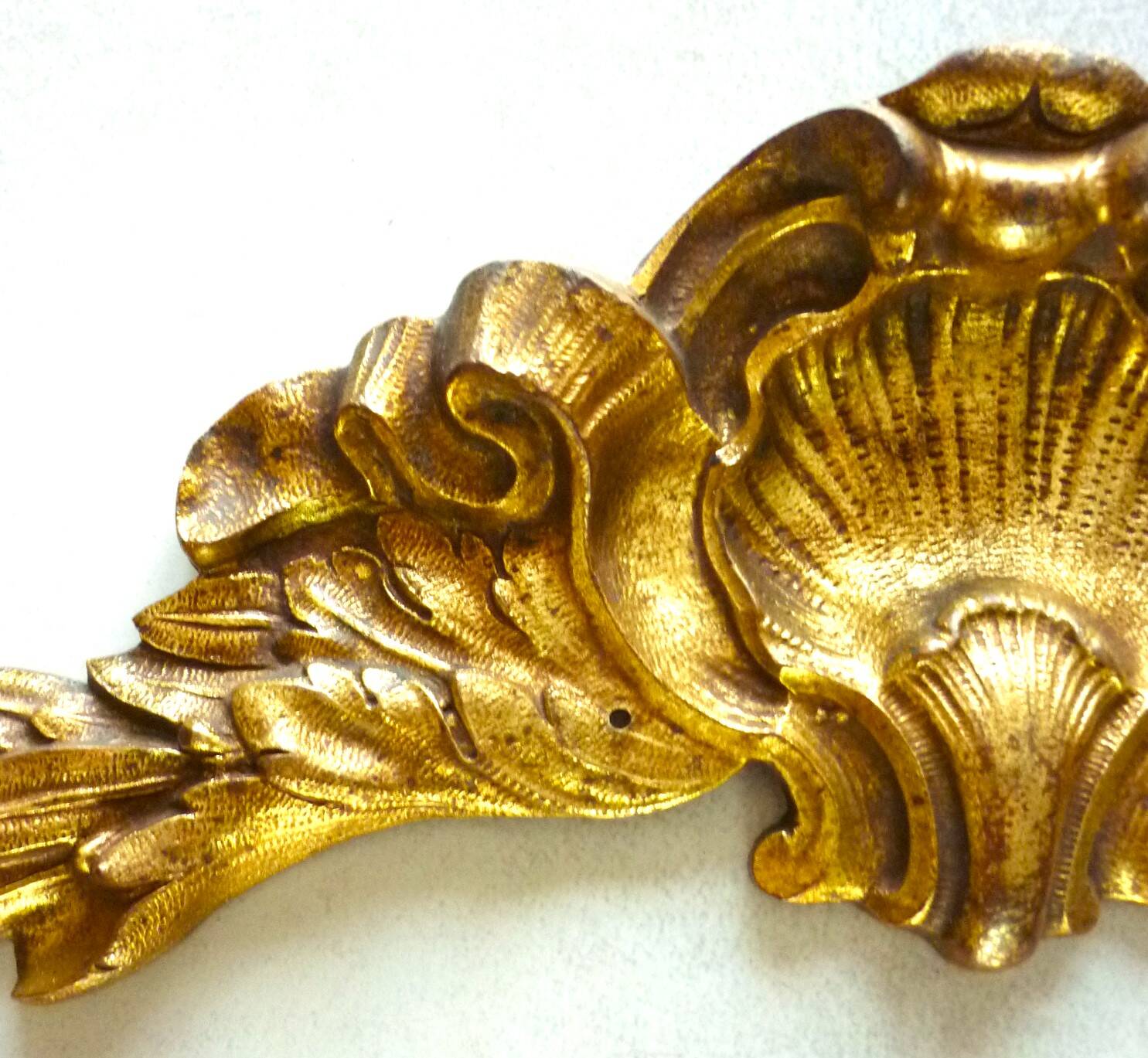 Antique gilt bronze pediment, furniture decoration, mirror, signed JF