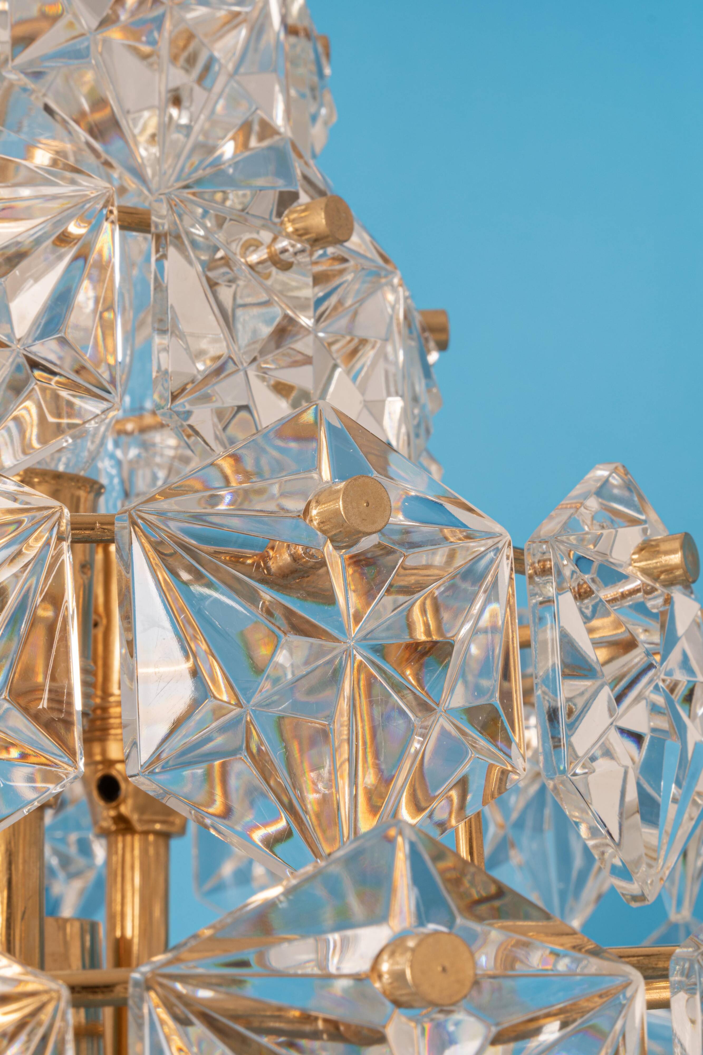 Chandelier, brass and crystal glass by Kinkeldey, Germany, 1970s.