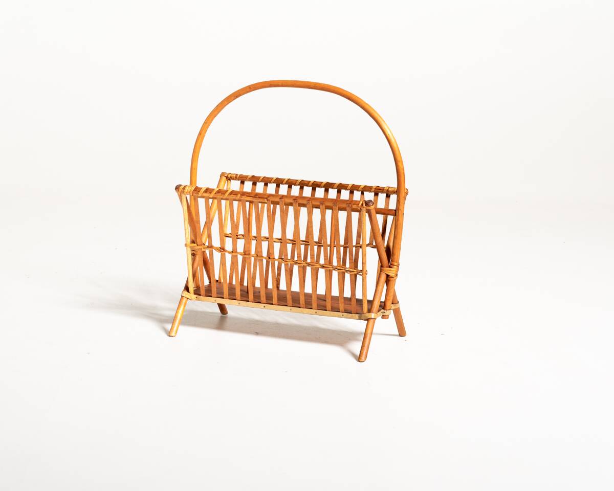 Bamboo and rattan magazine rack, Scandinavia, 1960s