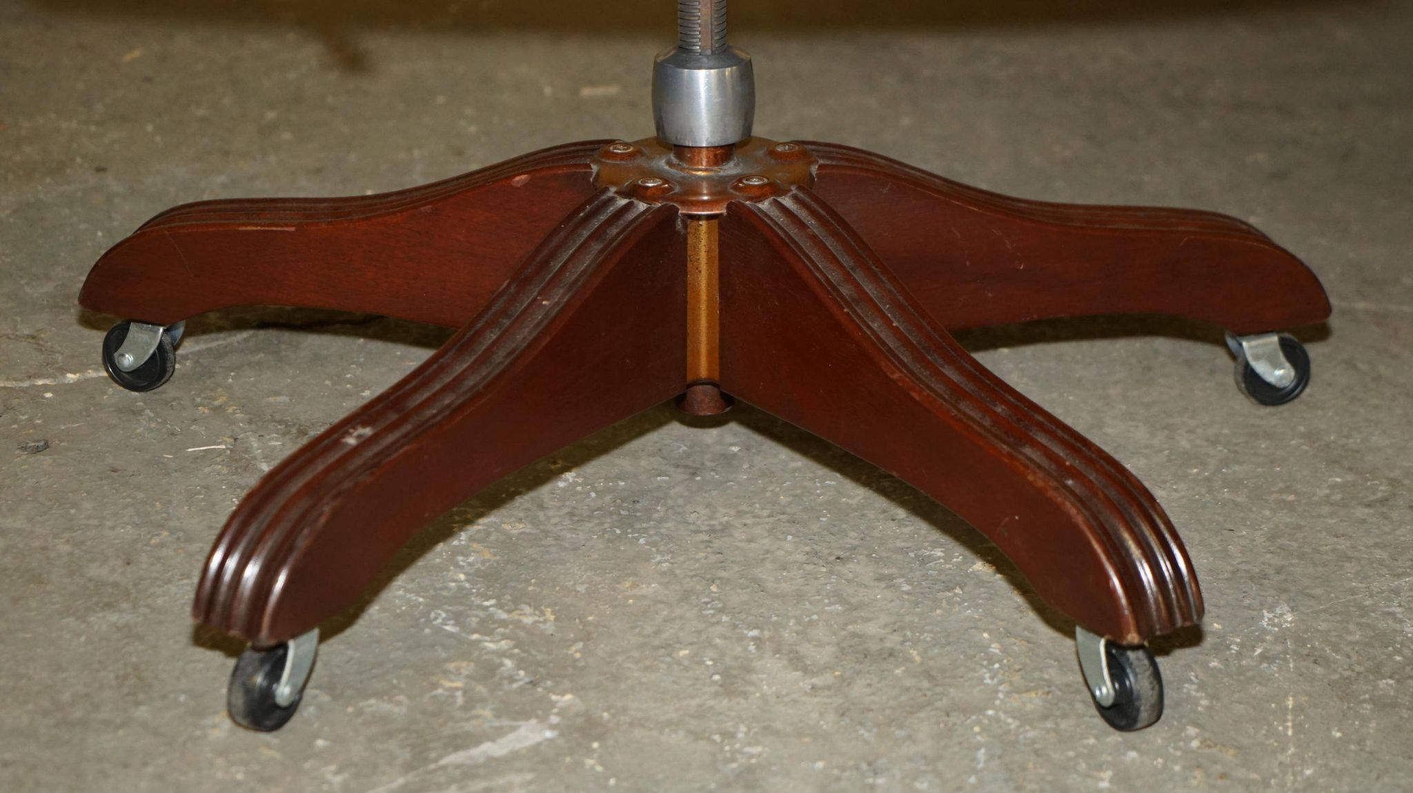 Restored leather captain's Chesterfield chair