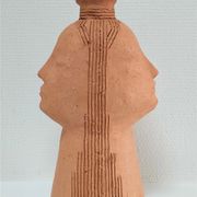 Anthropomorphic lamp foot depicting two faces terracotta design 80s