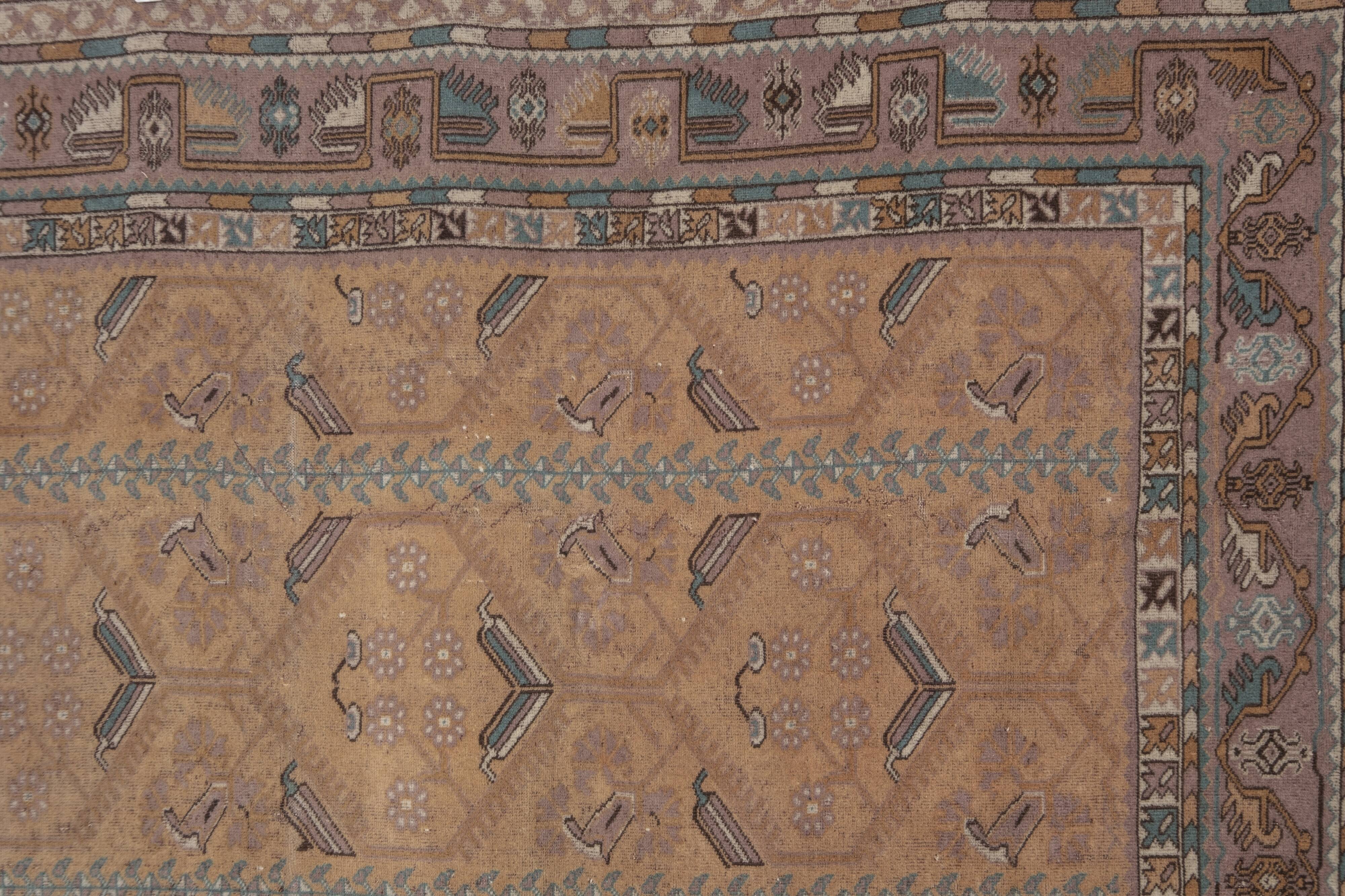 Vintage Turkish Oushak Rug with Floral Border