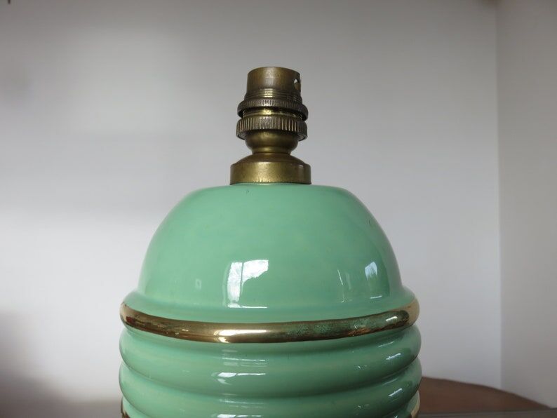 Lamp " b. detalle " in green ceramic and gilded border 50s 60