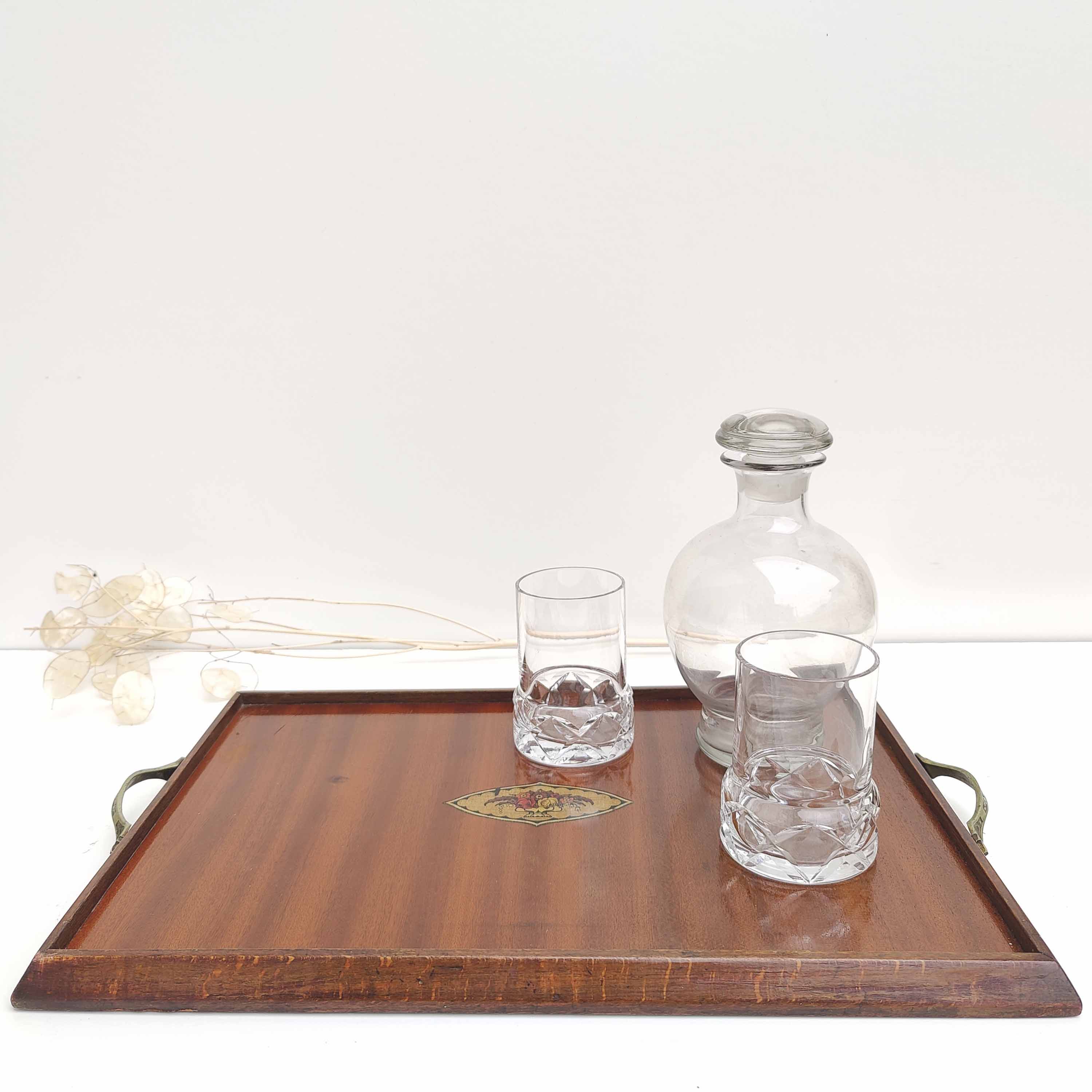 Wood and brass service tray