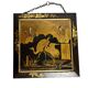 Japan, triptych mirror with brass wood and animated decor, early 20th century