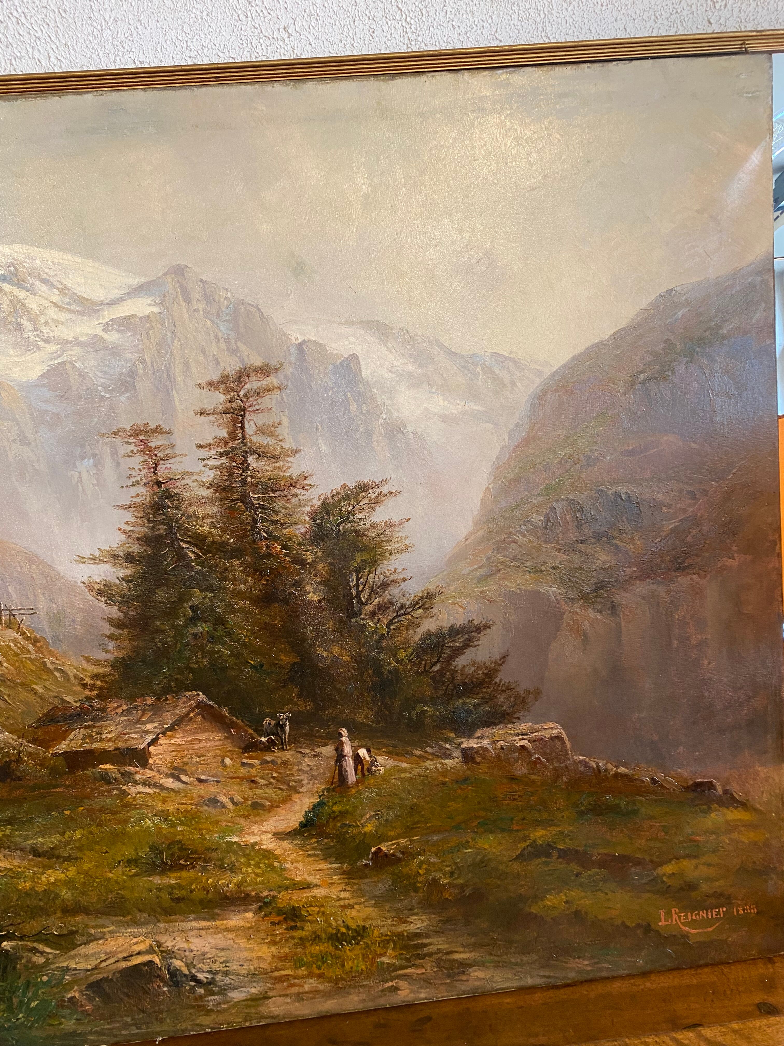 Oil on canvas "mountain landscape" signed L. Reignier 1888