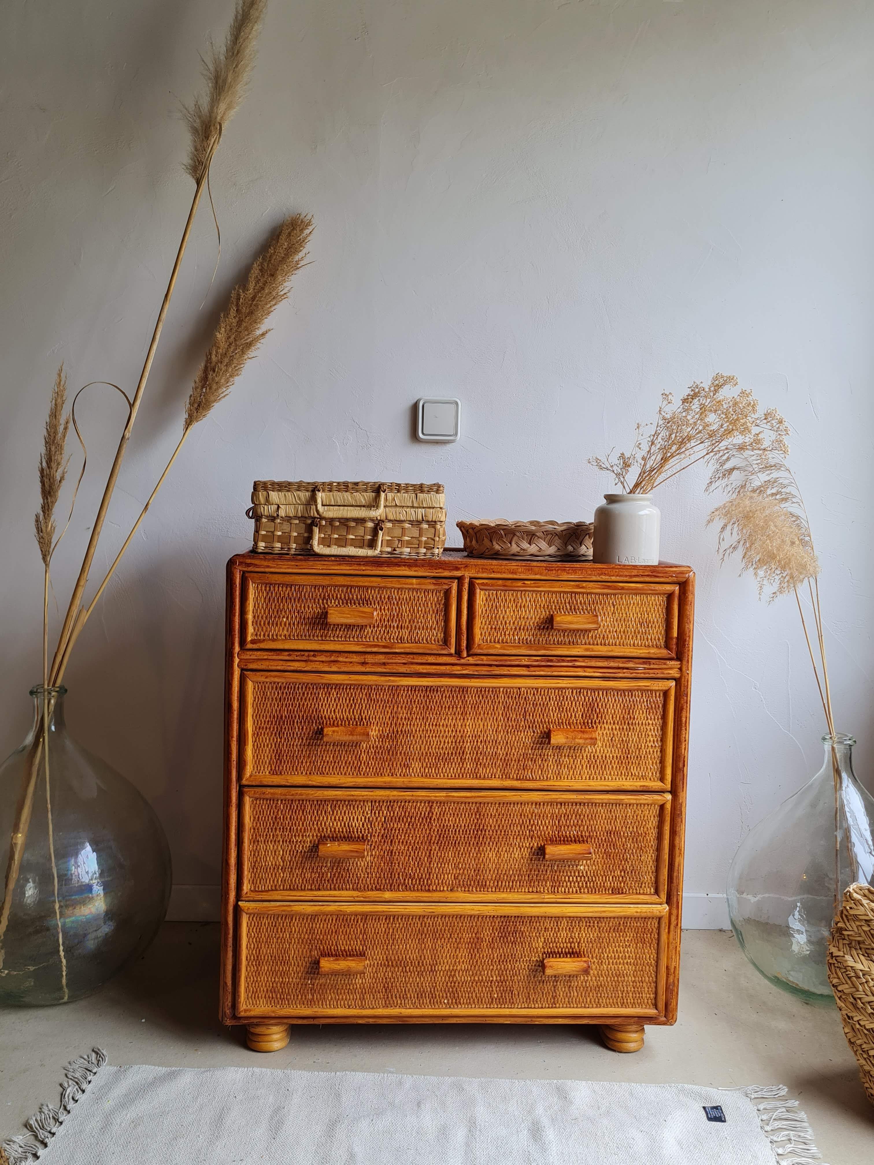 Vintage rattan dresser