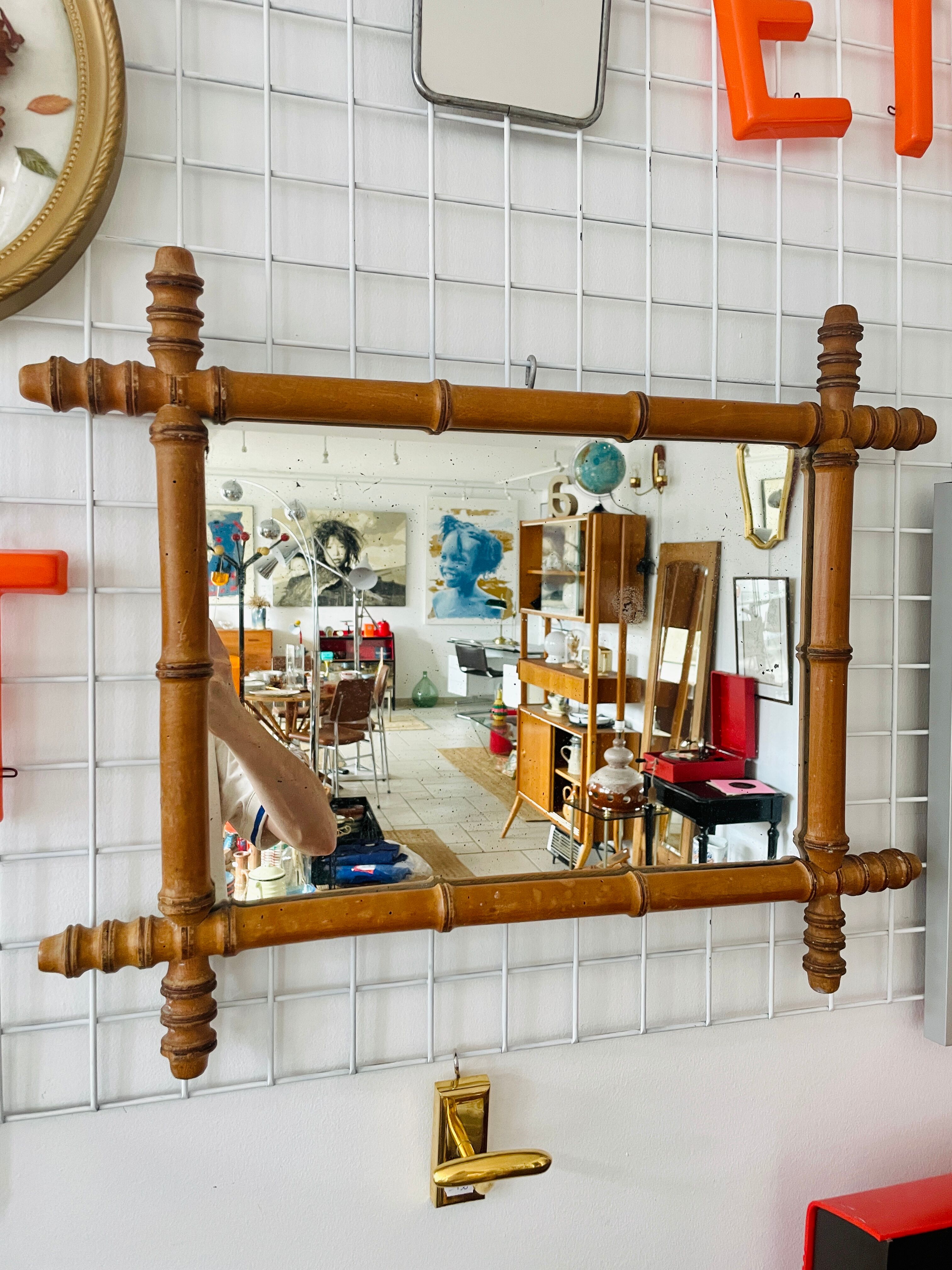 Wood mirror carved bamboo style