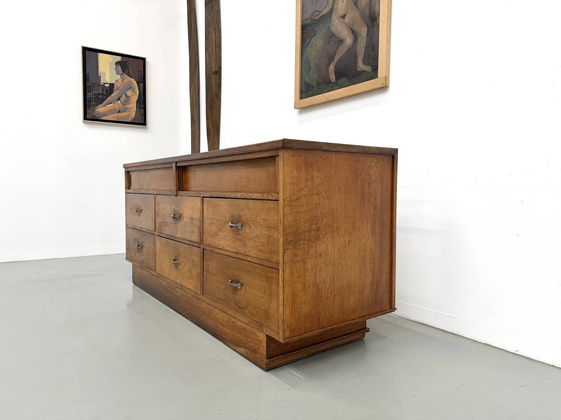 Vintage Siegel Paris workbench in oak and glass – 1950