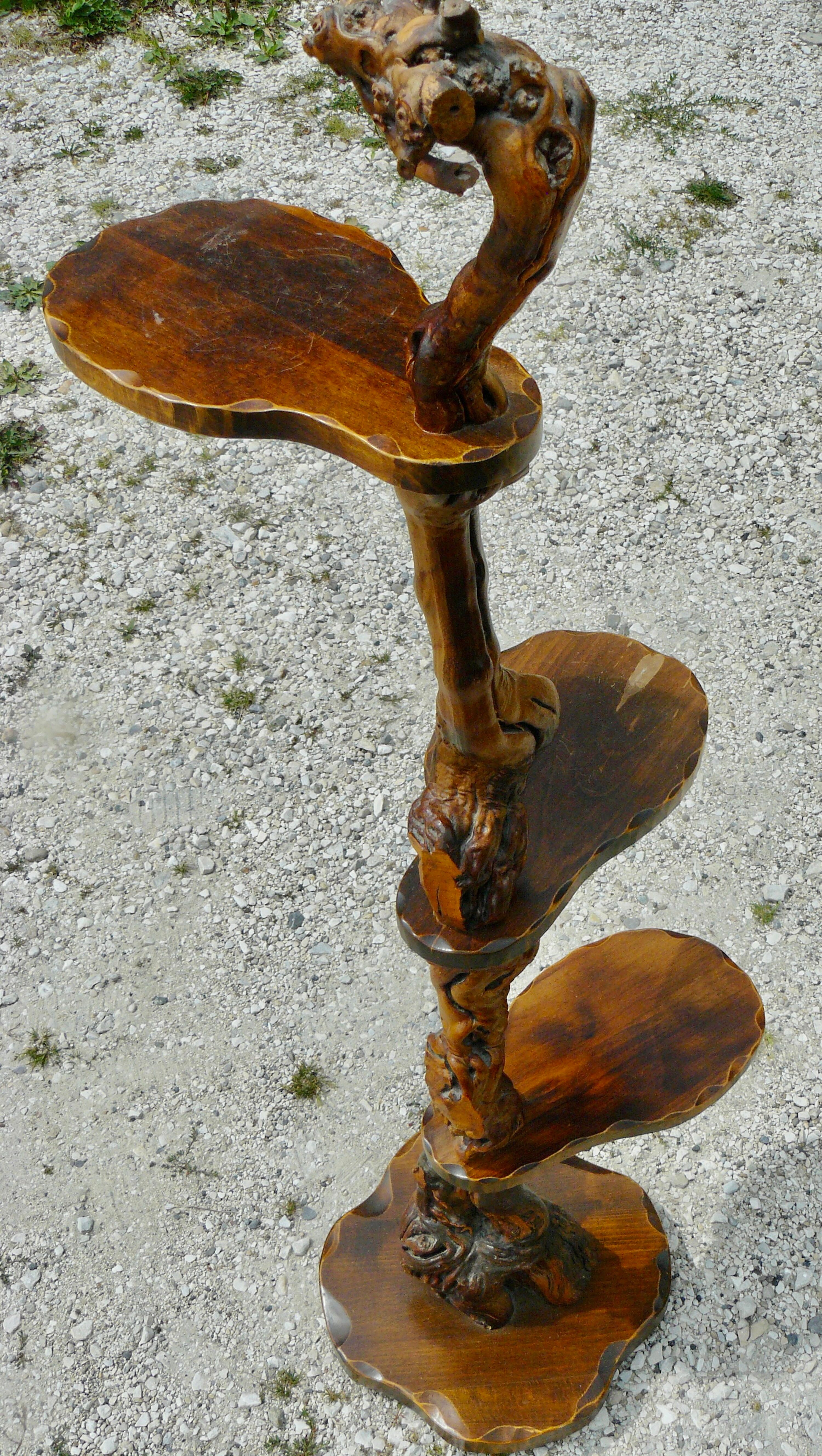 Brutalist shelf wood and vine holder vintage plant 1960