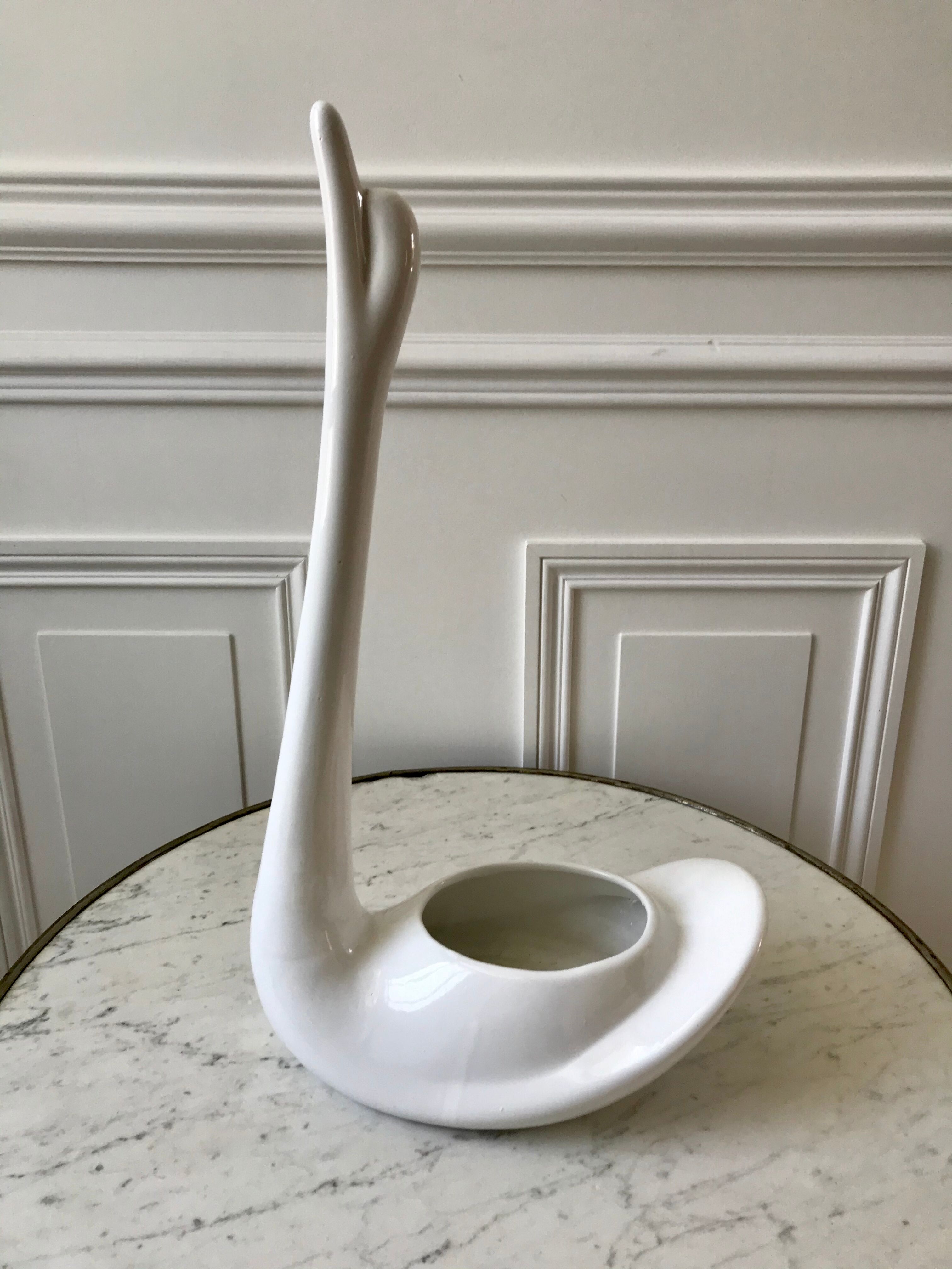 White swan pot cover in ceramic design 50s
