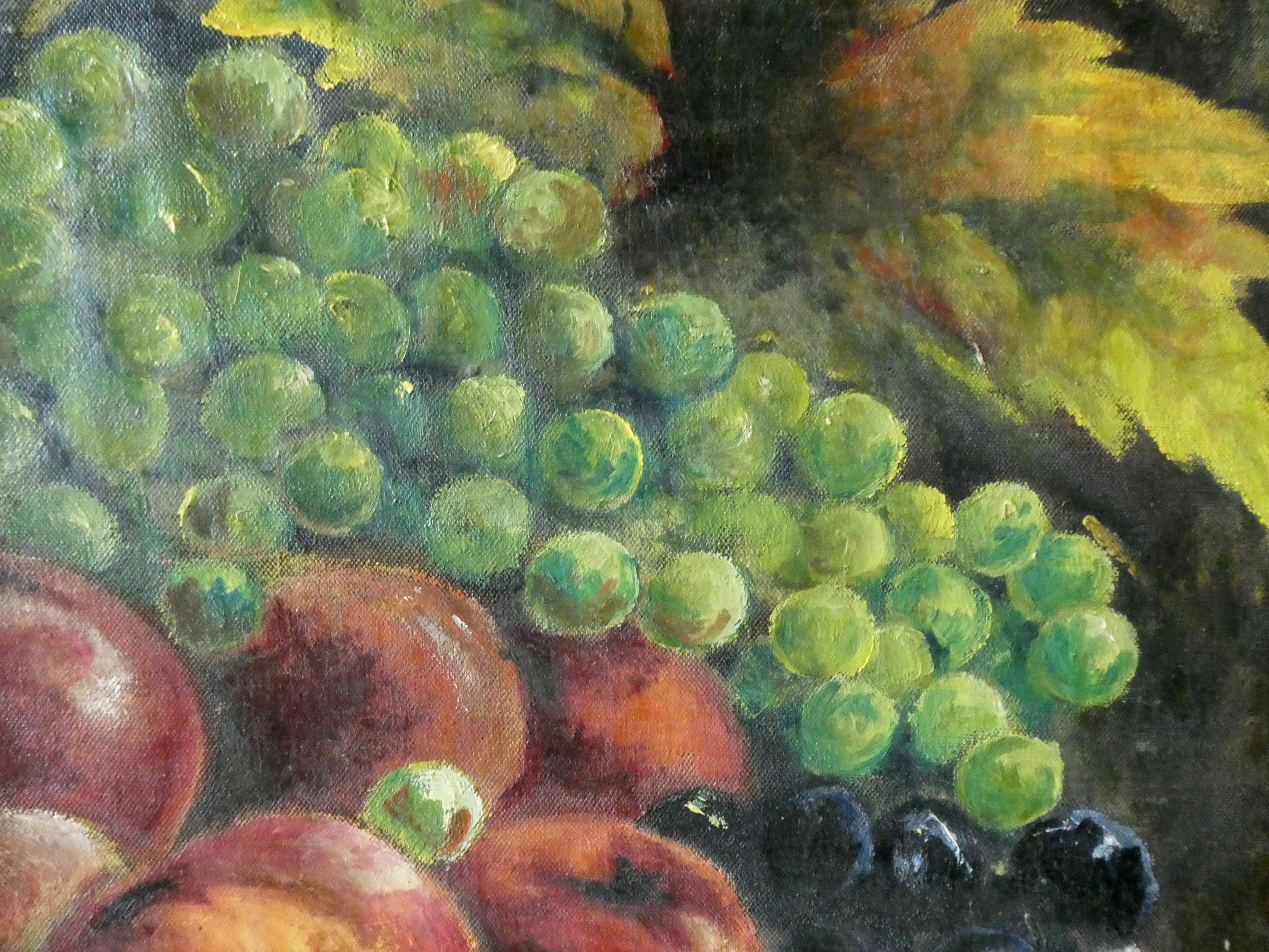 Painting, oil on canvas, still life, fruit cut