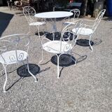 Old wrought iron garden furniture 3 armchairs + 2 chairs