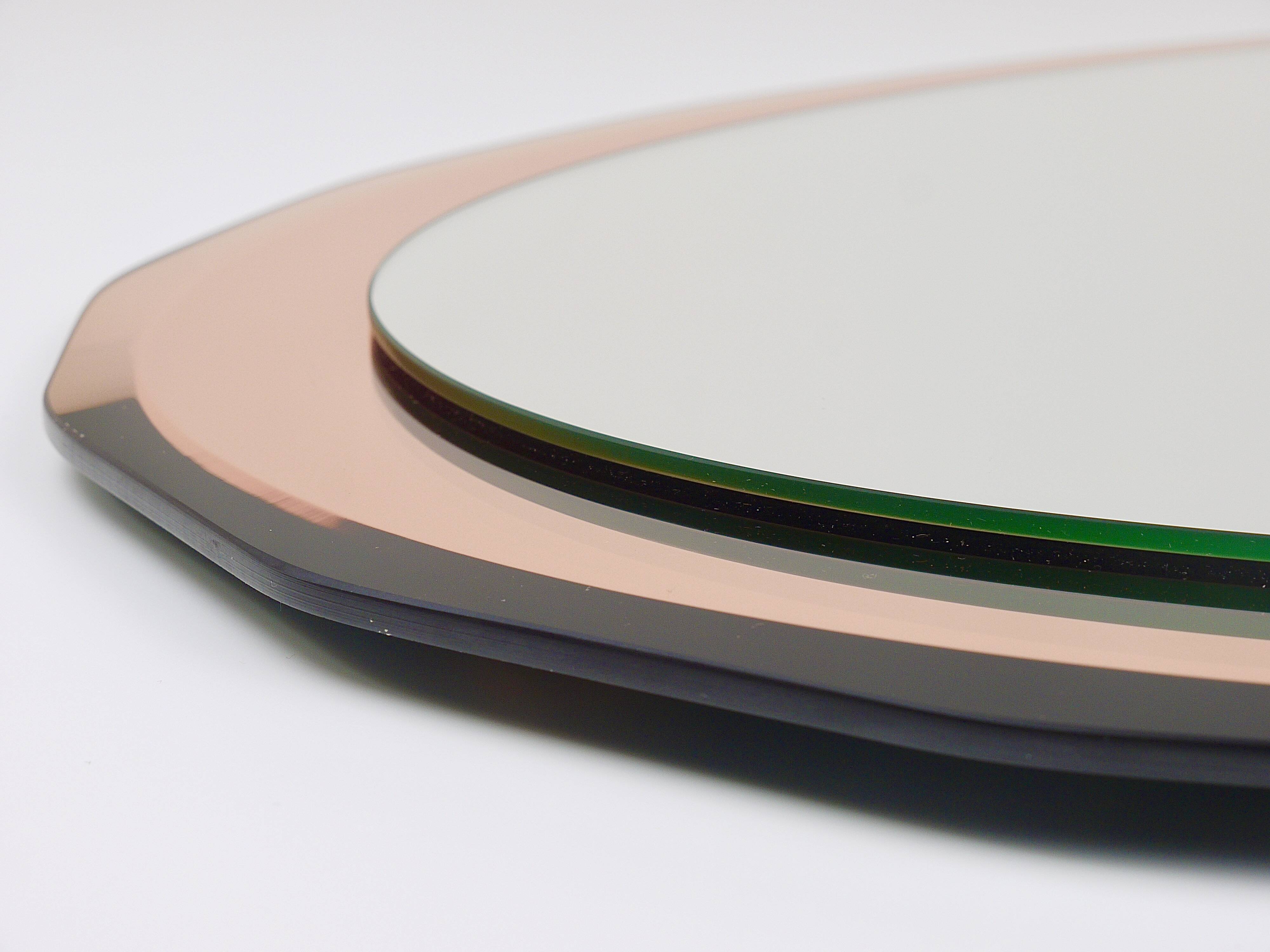 Cristal Arte Pink Oval Rosé Mid-Century Wall Mirror, Italy, 1960s