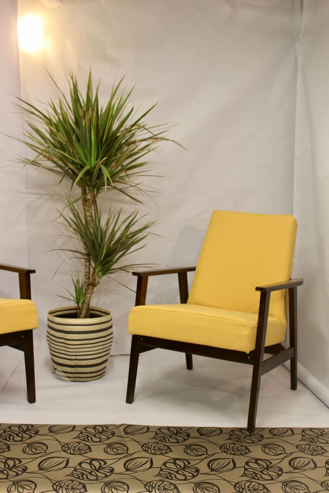 Armchair Henryk Lis 300-190 years 1970 yellow fabric Pierre Frey.