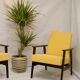 Armchair Henryk Lis 300-190 years 1970 yellow fabric Pierre Frey.