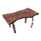 Brutalist Style Handcrafted Oak and Grape Wood Side Table, 1950s