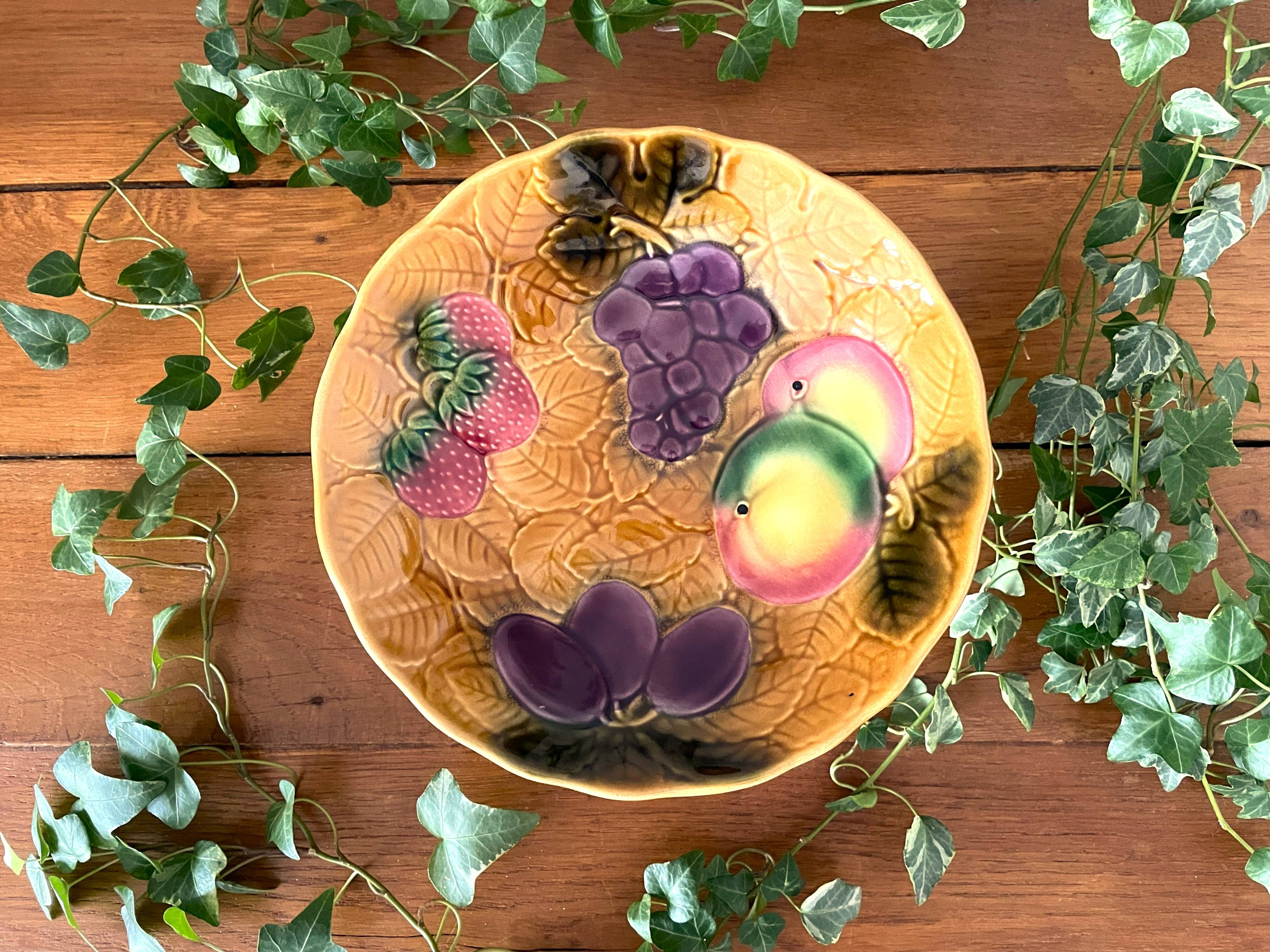 Elegant antique compote dish in barbotine from Salins-les-Bains (Jura)