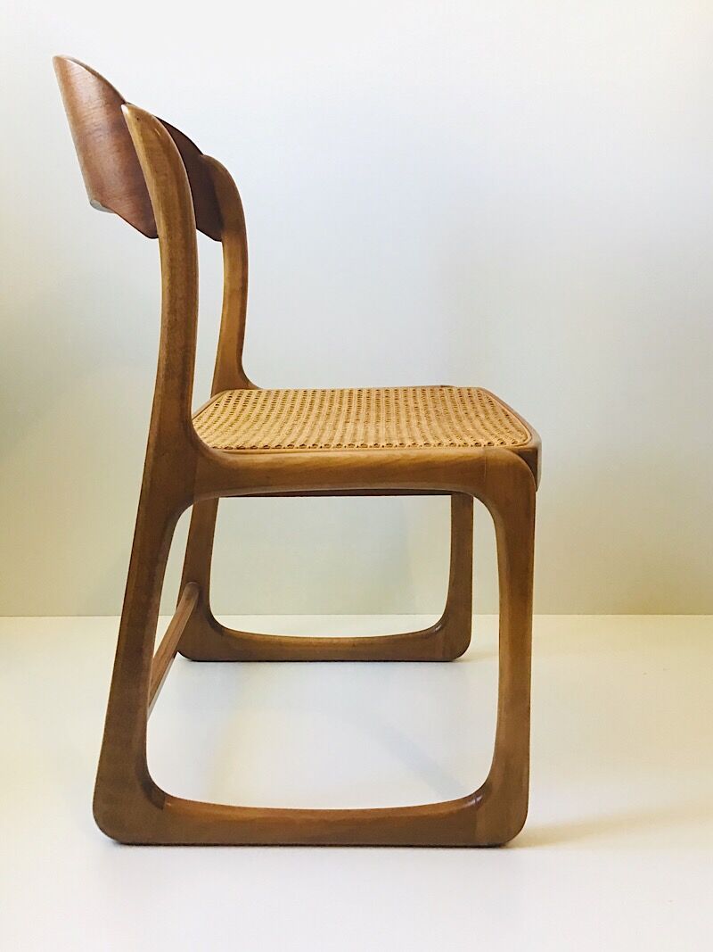 Set de 6 chaises traîneau cannées baumann, années 60