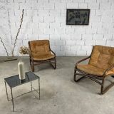 Vintage bamboo and leather armchairs from the 60s