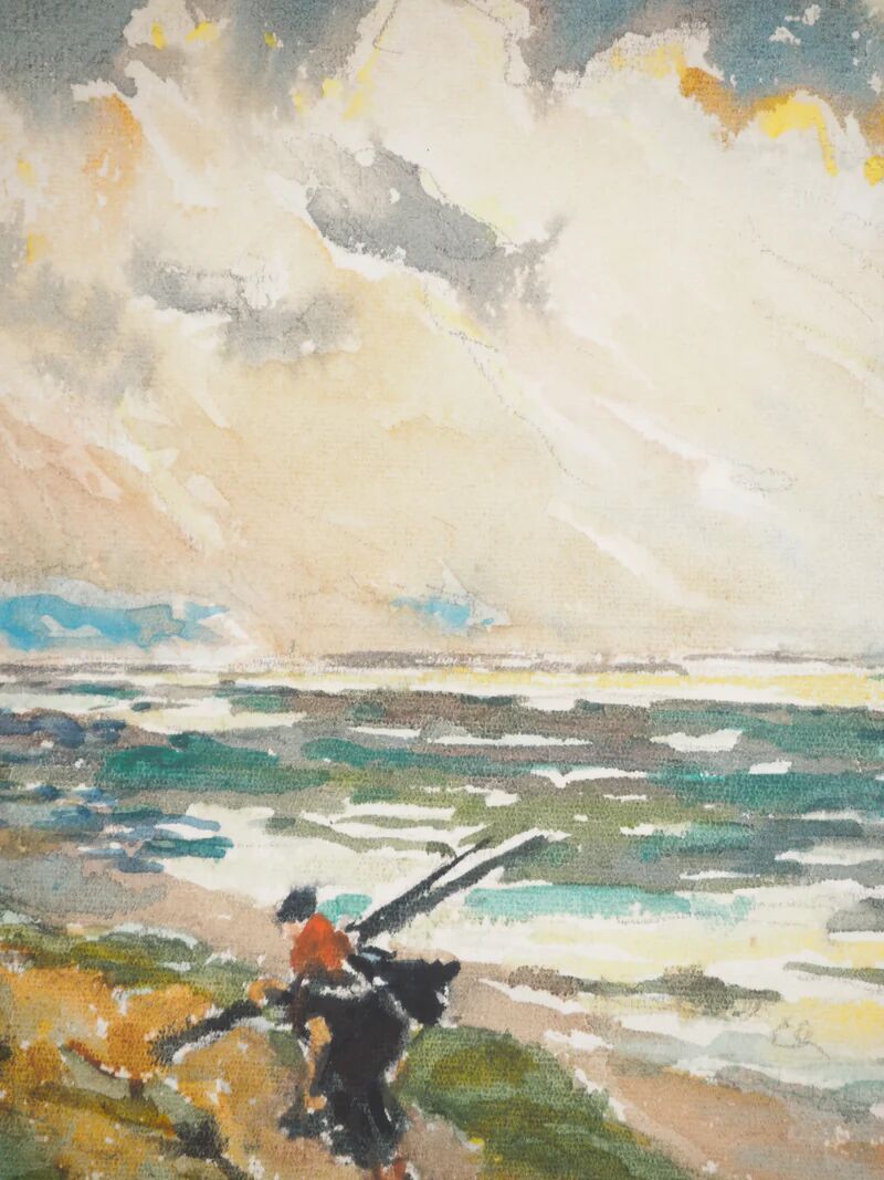 René LEVERD: Play of light on the sea, original signed watercolor