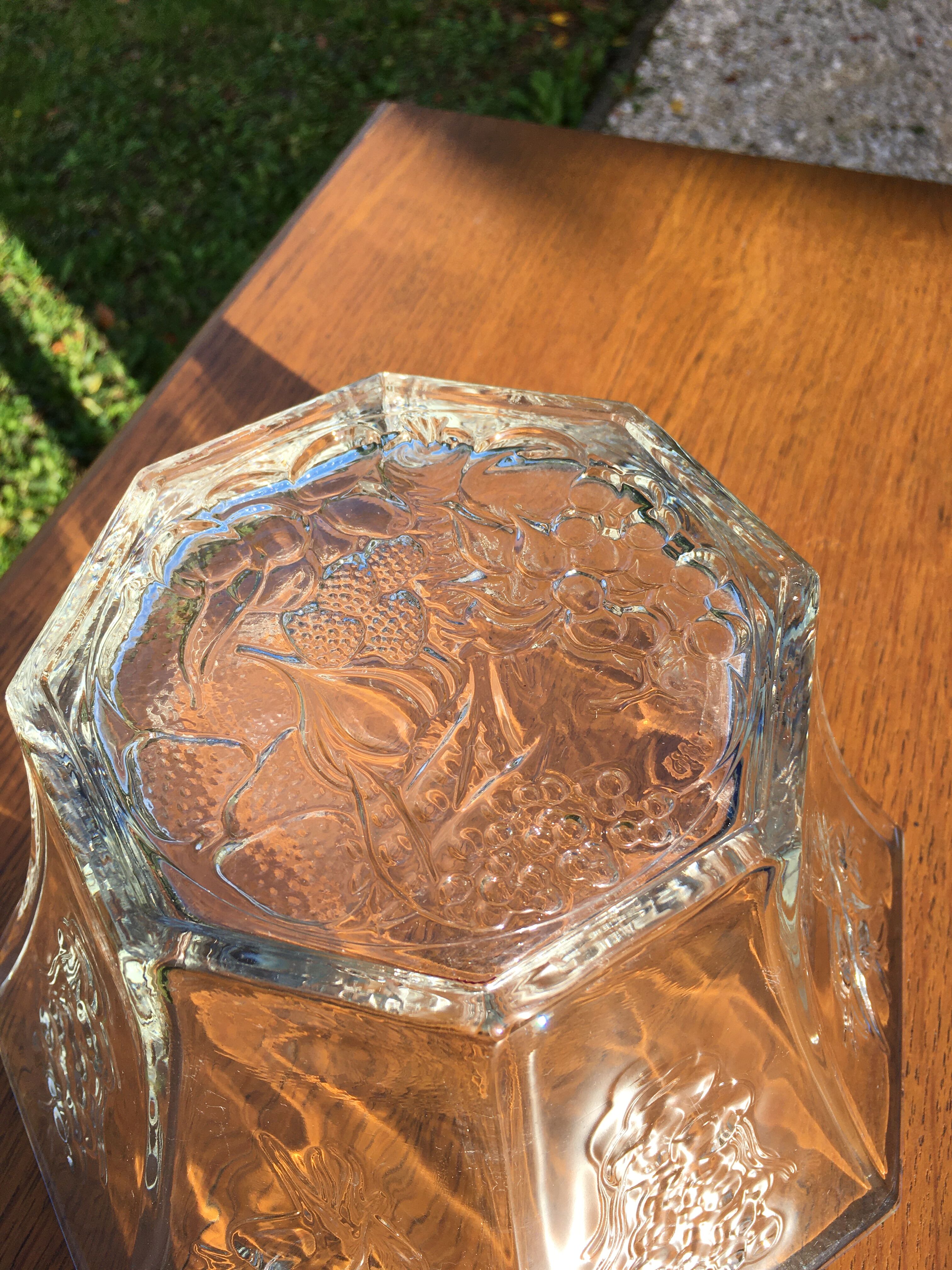 Octagonal vintage glass salad bowl