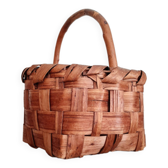 Panier ancien bois et fibres naturelles