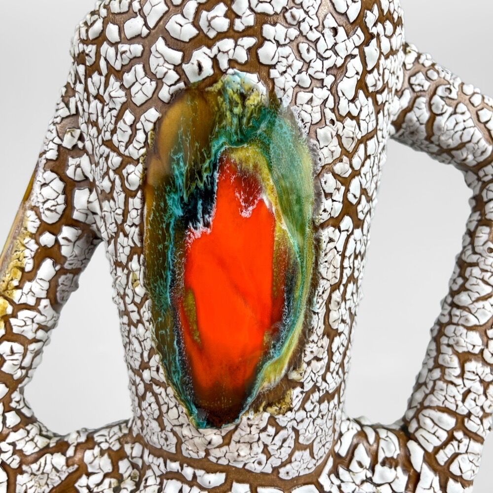 Pair of ceramic vases cracked and flamed Vallauris 70s