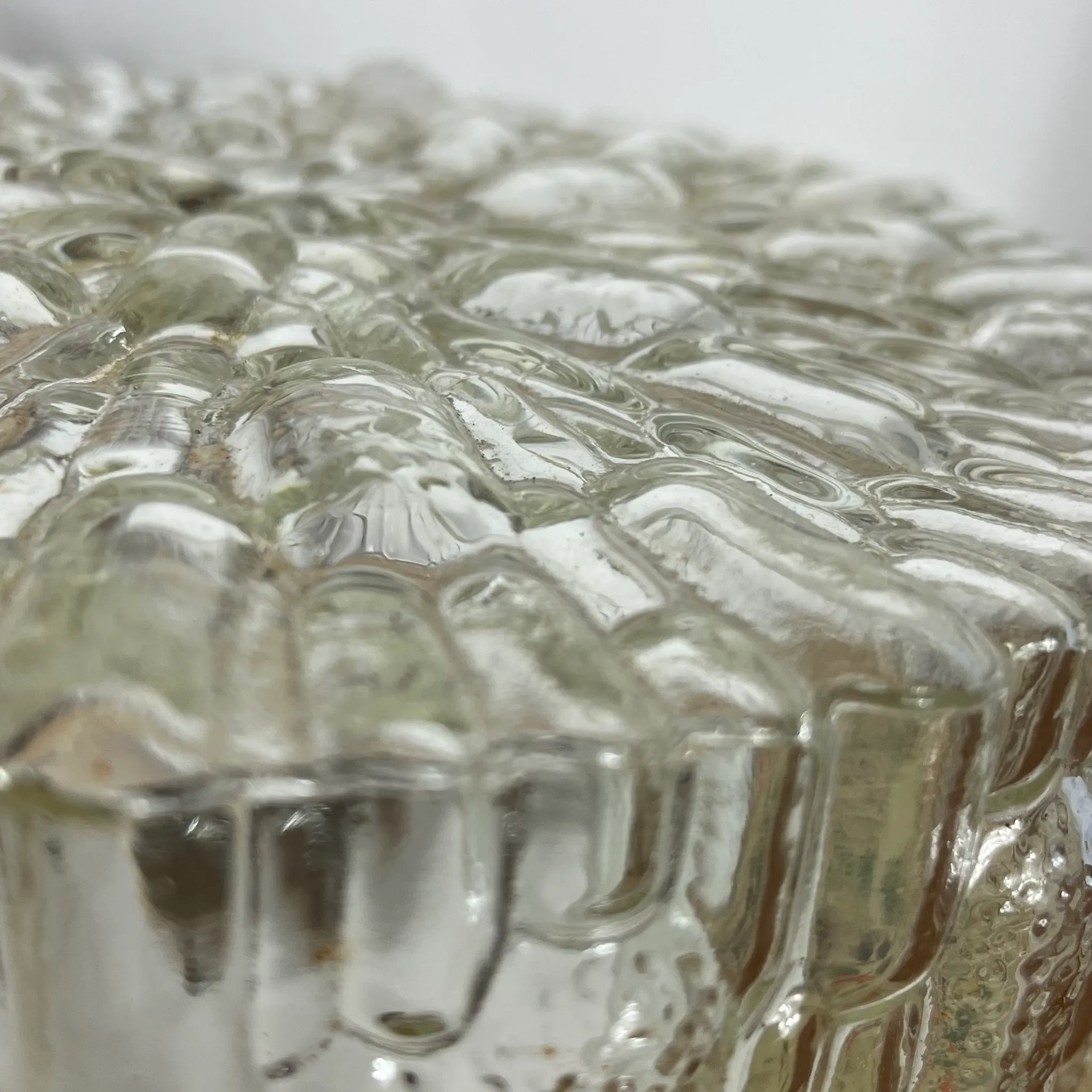 Vintage round wall lamp ceiling light transparent glass reed 1970s 1980s