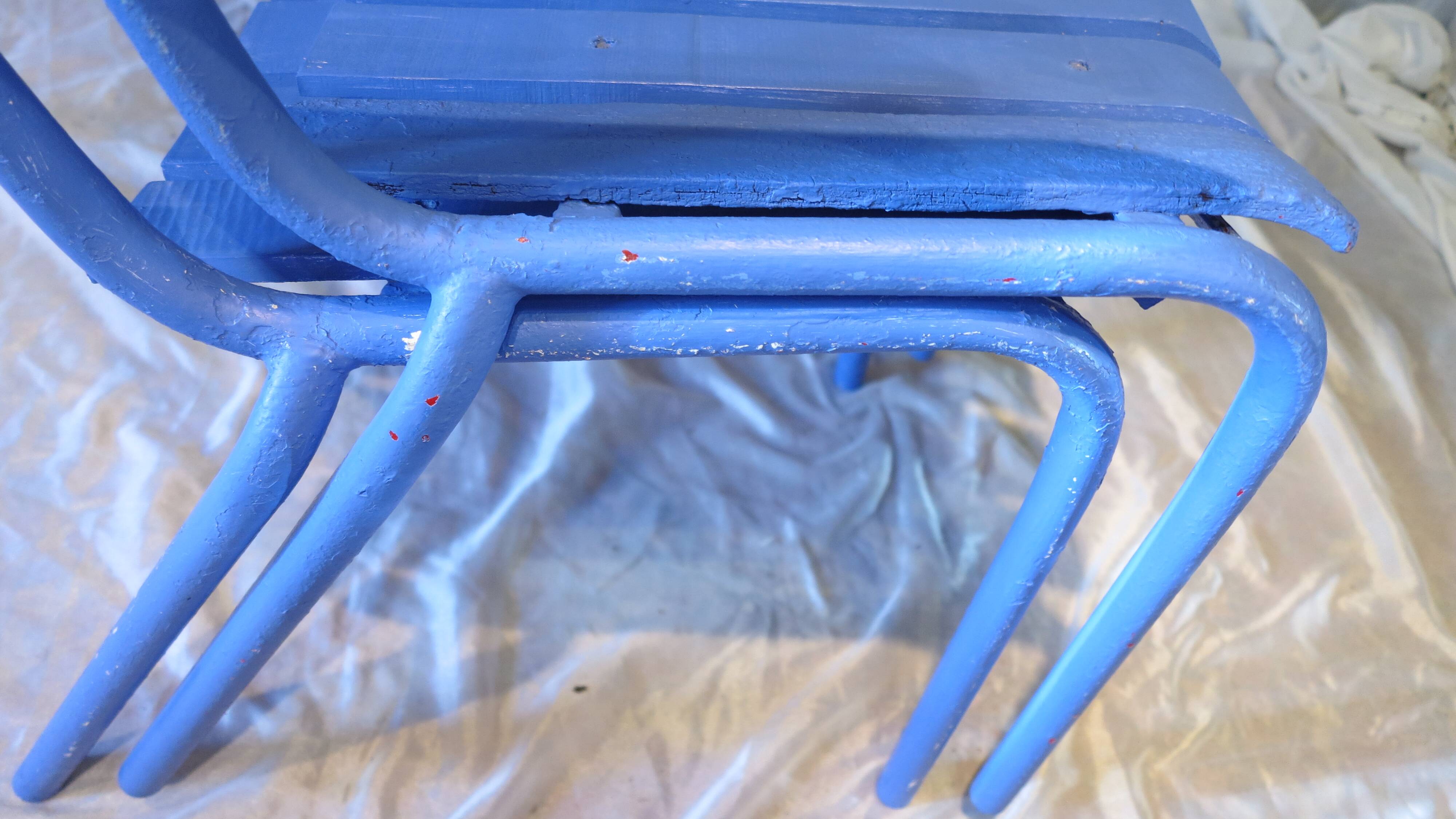 Pair of ultramarine blue garden or patio armchairs